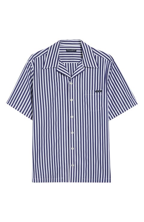 Stripe Short Sleeve Poplin Button-Up Shirt