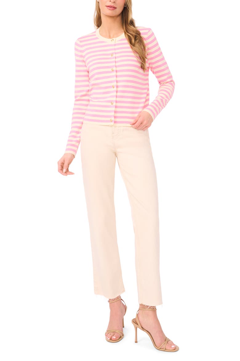 Stripe Crewneck Cardigan, Alternate, color, MEDIUM PINK