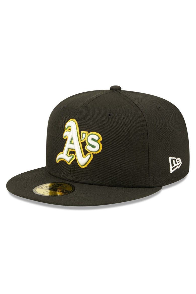 Men's New Era Black Oakland Athletics 1974 World Series Champions Citrus Pop UV 59FIFTY Fitted Hat, Alternate, color, Black