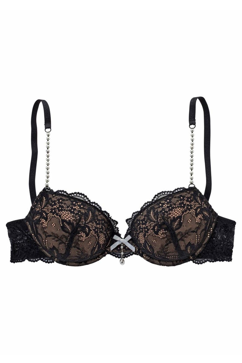 Pearl Strap Push Up Bra, Alternate, color, Black & Cream