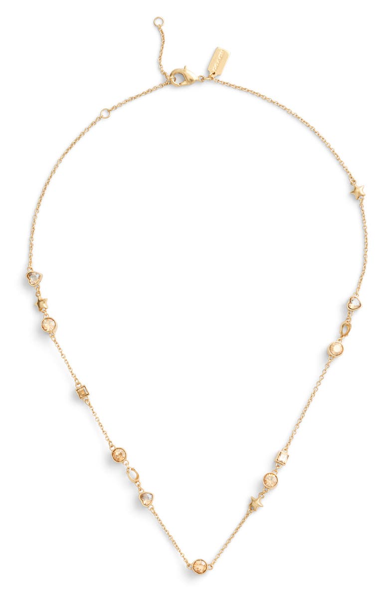 COACH Star, Heart & Mixed Crystal Station Necklace, Alternate, color,