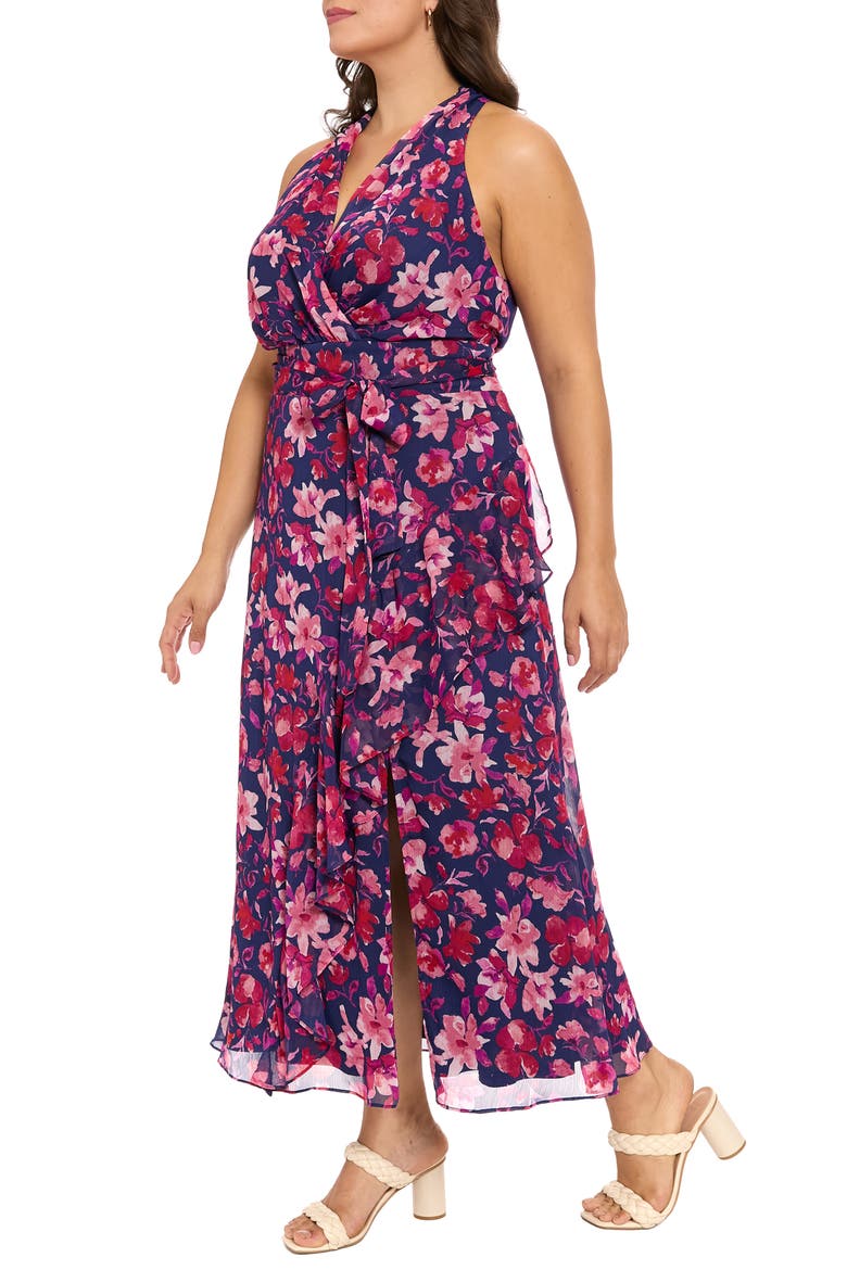 Tie Waist Maxi Dress, Alternate, color, NAVY/ SALMON