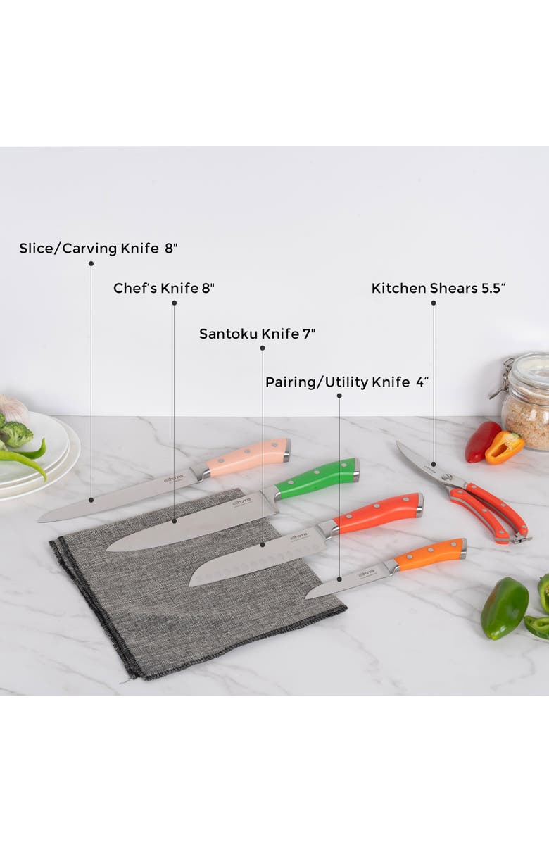 Elihome 5 Piece Professional Kitchen Knife Set, Alternate, color, Multi Color