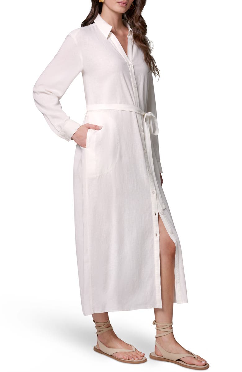 Donna Karan New York Long Sleeve Linen Blend Midi Shirtdress, Alternate, color,