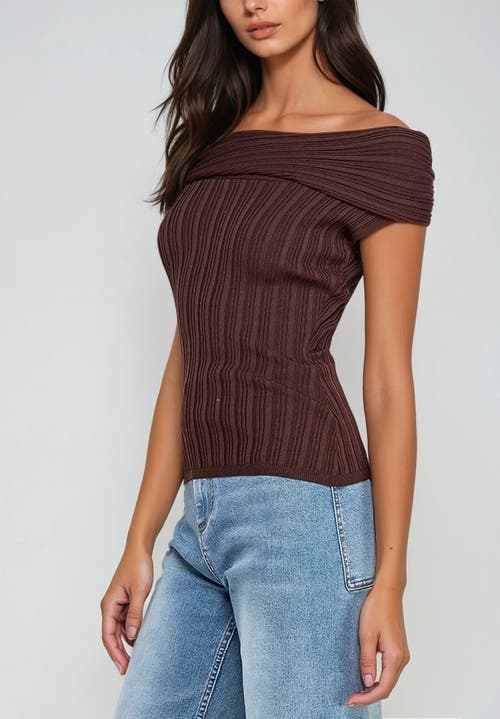 Sisterly Amélie Off-shoulder Ribbed Contour Top In Brown