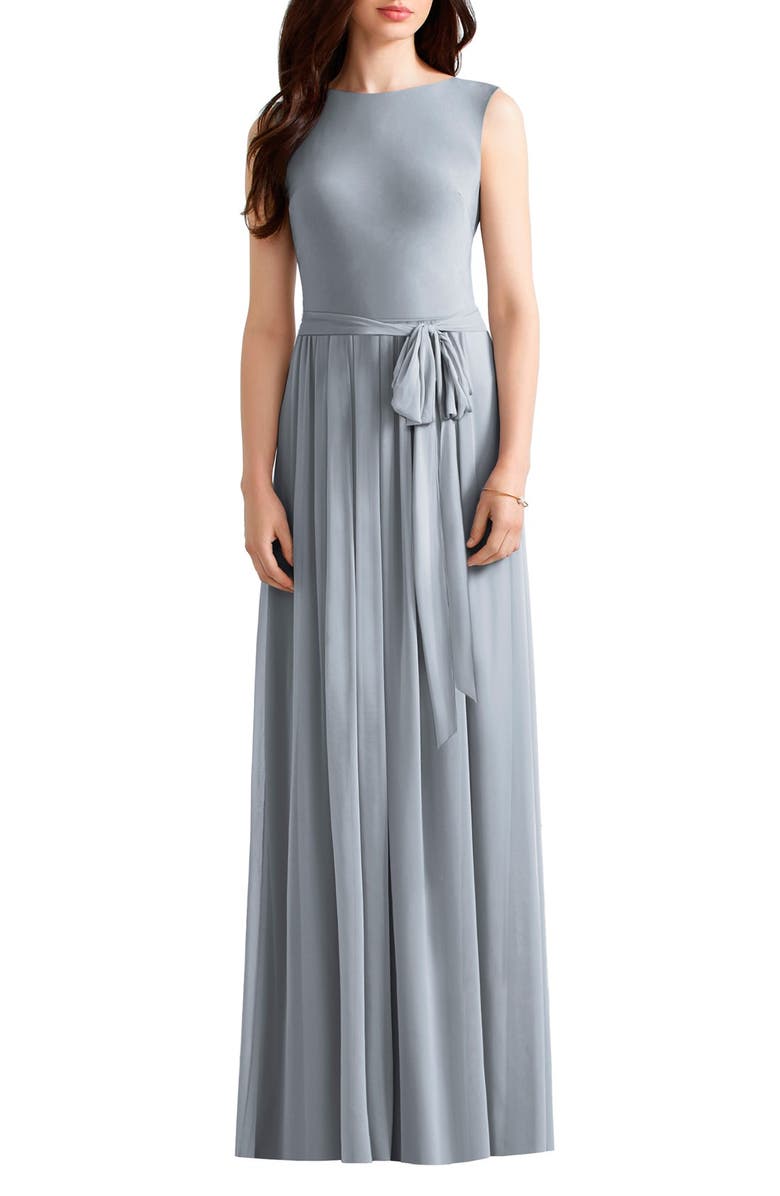 Social Bridesmaids Bateau Neck Jersey & Chiffon Gown, Main, color, 
