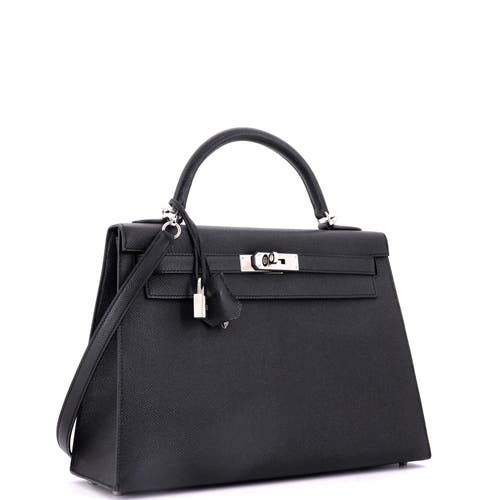 Pre-owned Hermes Hermes Kelly Handbag Black Epsom With Palladium Hardware 32 In Black