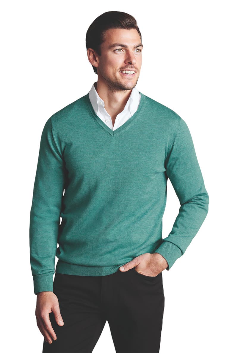 Charles Tyrwhitt Pure Merino V Neck Sweater, Main, color, Aqua Green