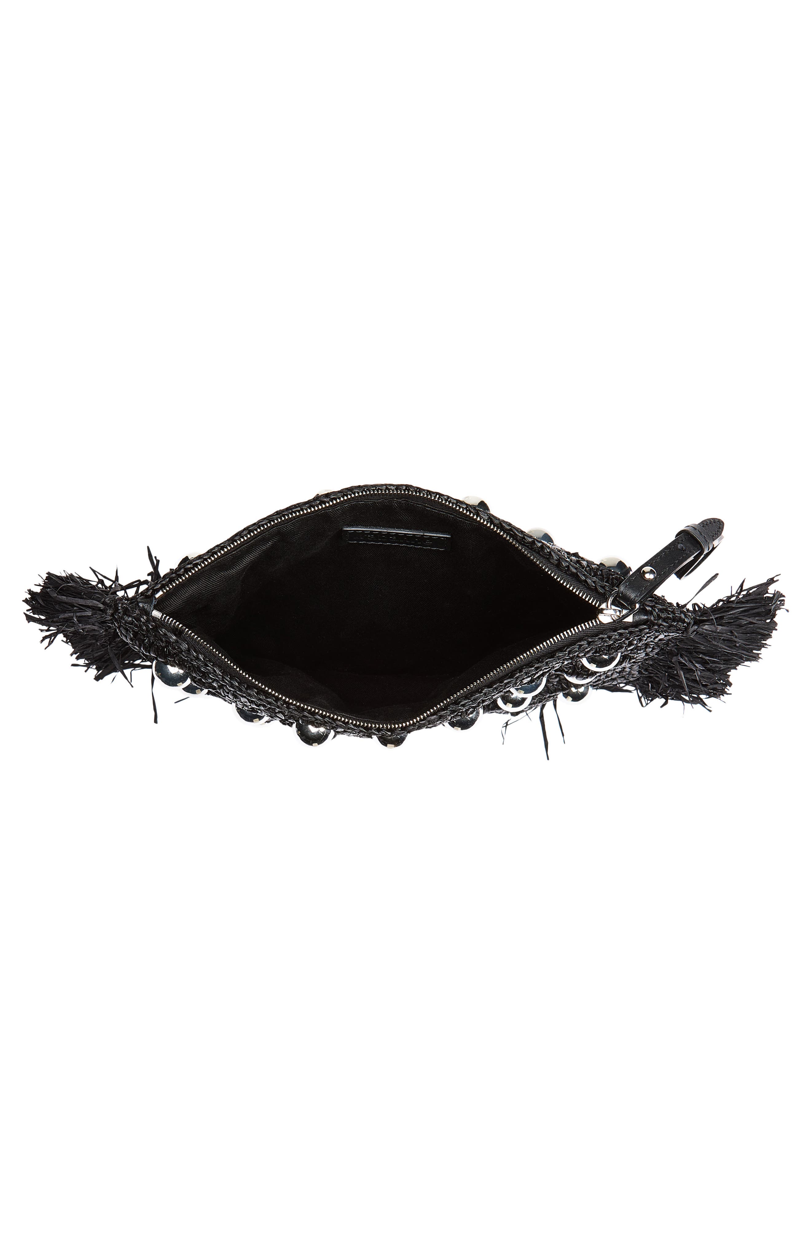 Bead Embellished Woven Raffia Pouch Wristlet, Alternate, color, BLACK / SILVER