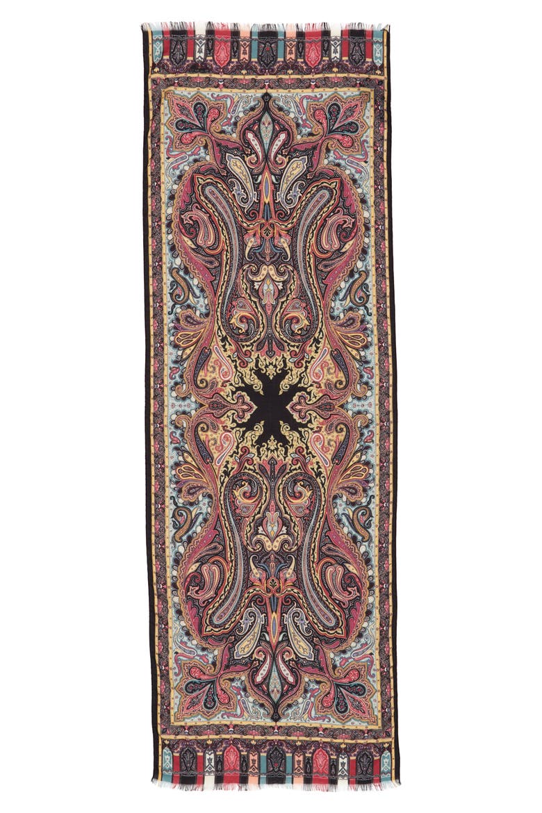 Paisley Cashmere & Silk Scarf, Alternate, color, BLACK