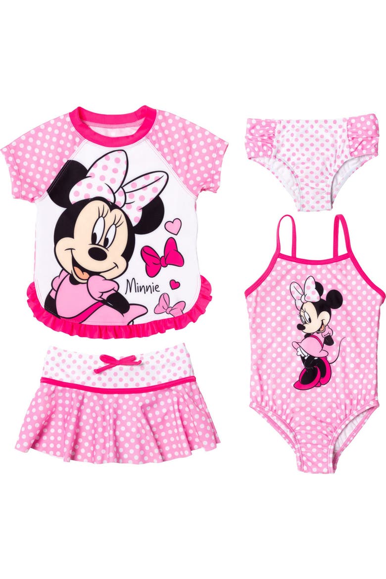 Minnie Mouse One Piece and Rash Guard Swimwear Set, Main, color, Minnie Mouse Pink