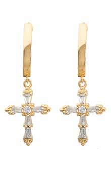 Cubic Zirconia Cross Huggie Hoop Earrings