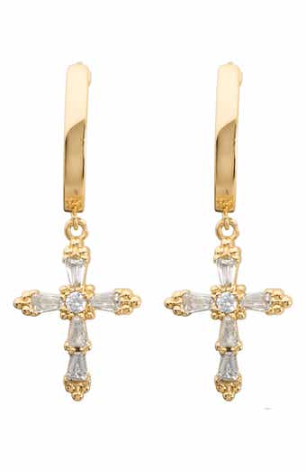 Cubic Zirconia Cross Huggie Hoop Earrings