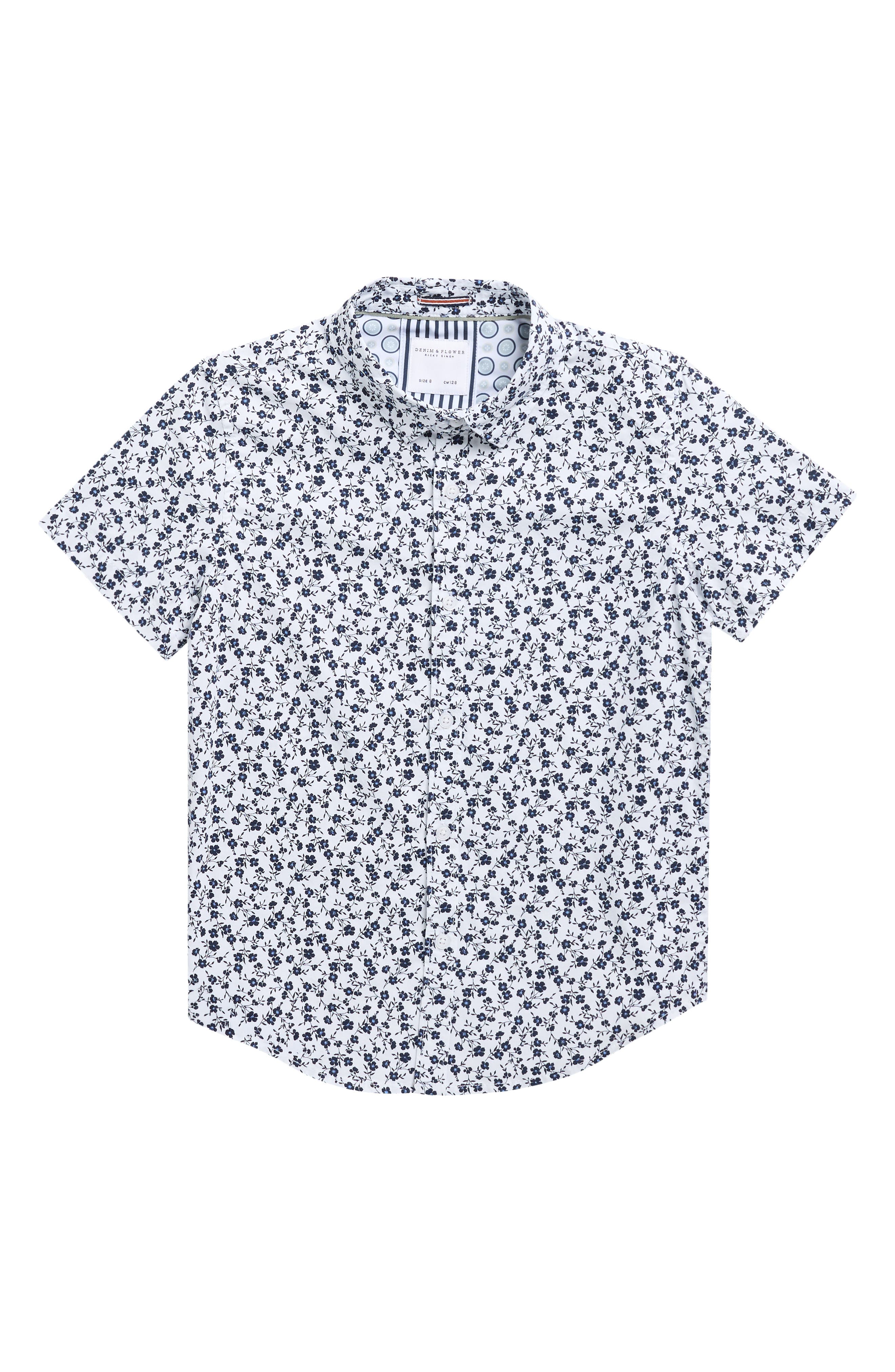 DENIM AND FLOWER Kids' Floral Short Sleeve Button-Up Shirt