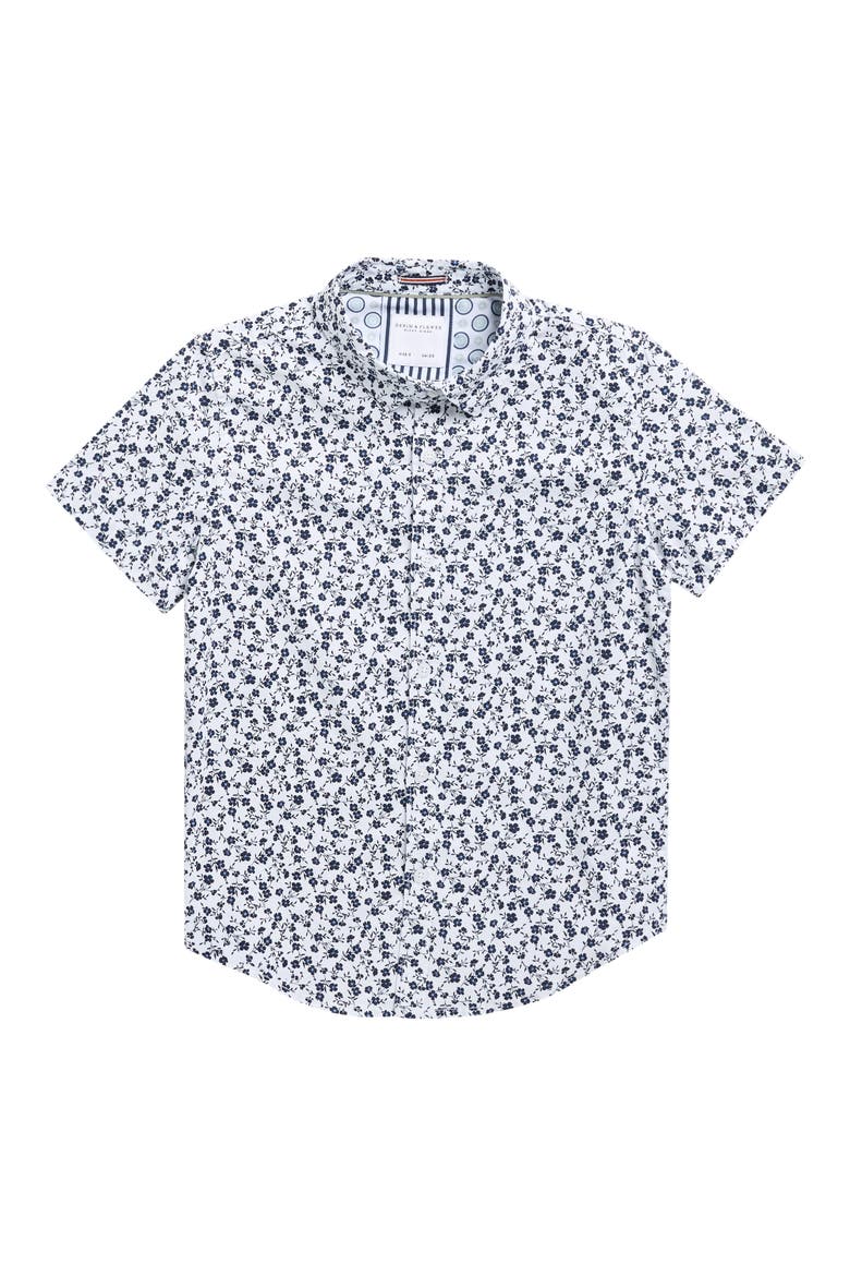 Kids' Floral Short Sleeve Button-Up Shirt, Main, color, WHITE