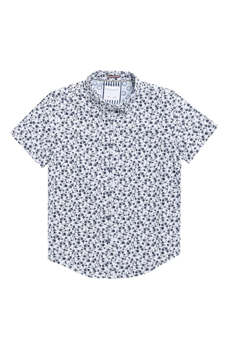 DENIM AND FLOWER Kids' Floral Short Sleeve Button-Up Shirt, Main, color, White