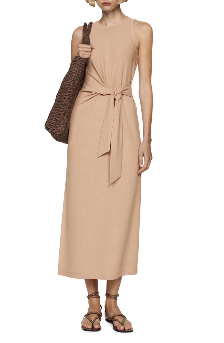 MANGO Tie Front Sleeveless Knit Dress, Main, color, 