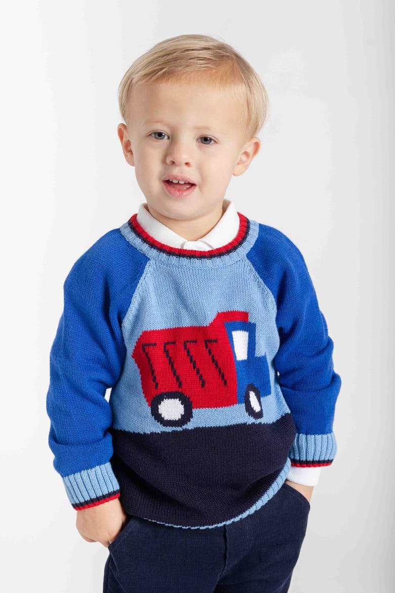 Sweater With Dump Truck, Alternate, color, Light Blue, Royal, Navy, Red
