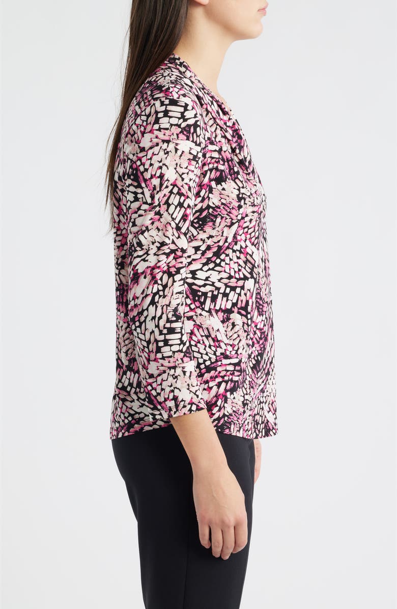 AK ANNE KLEIN Print Pleat Three-Quarter Sleeve Top, Alternate, color, Pink Berry Multi