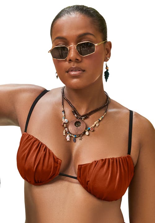 Swimsuits For All Shirred Underwire Bikini Top In Brown