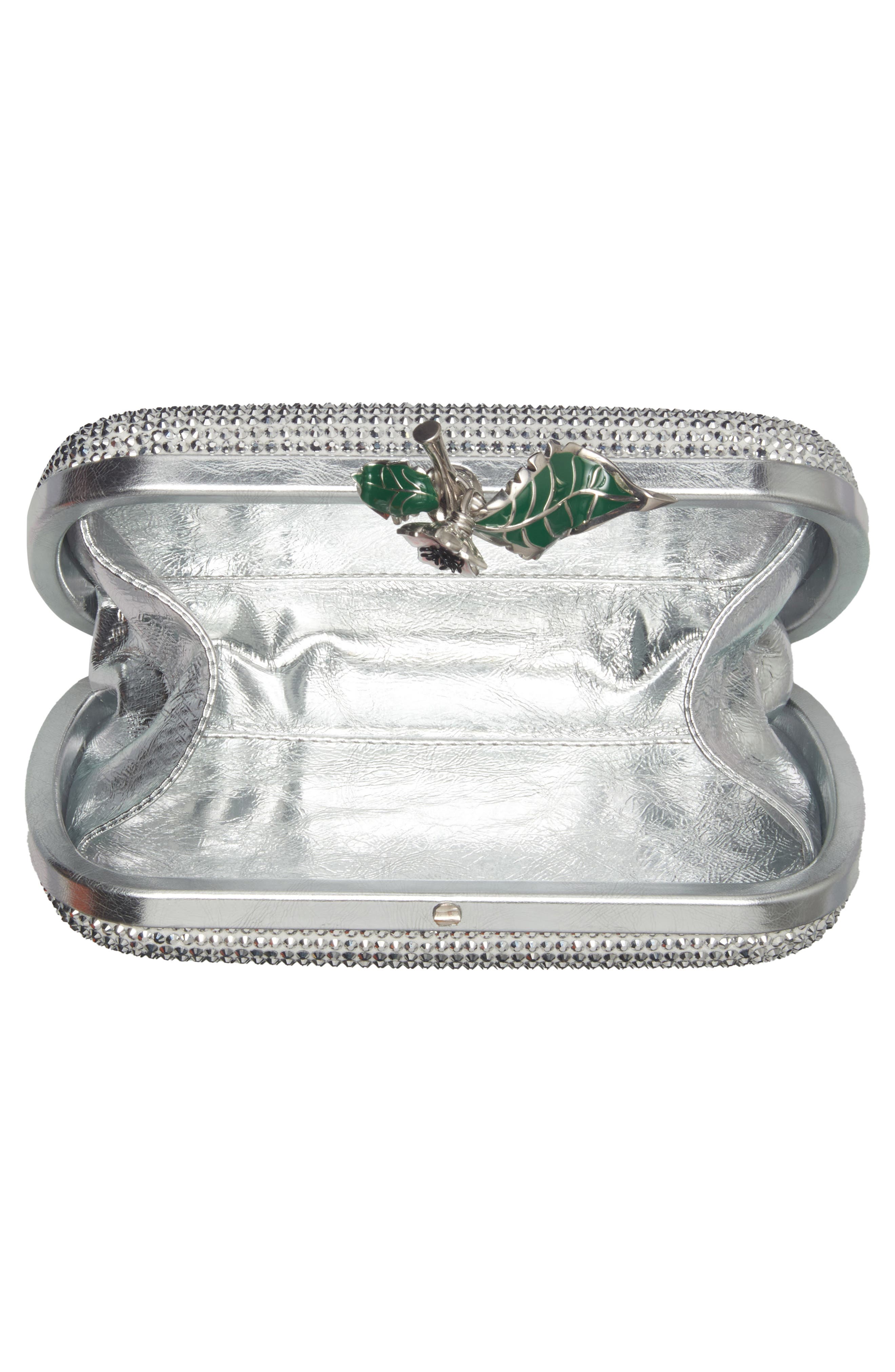 Bottega Veneta Knot Crystal Flower Clutch, Alternate, color, White/ Silver