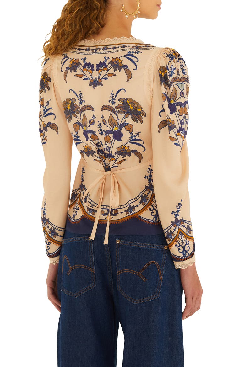 Liz Lace Trim Print Top, Alternate, color, BEIGE