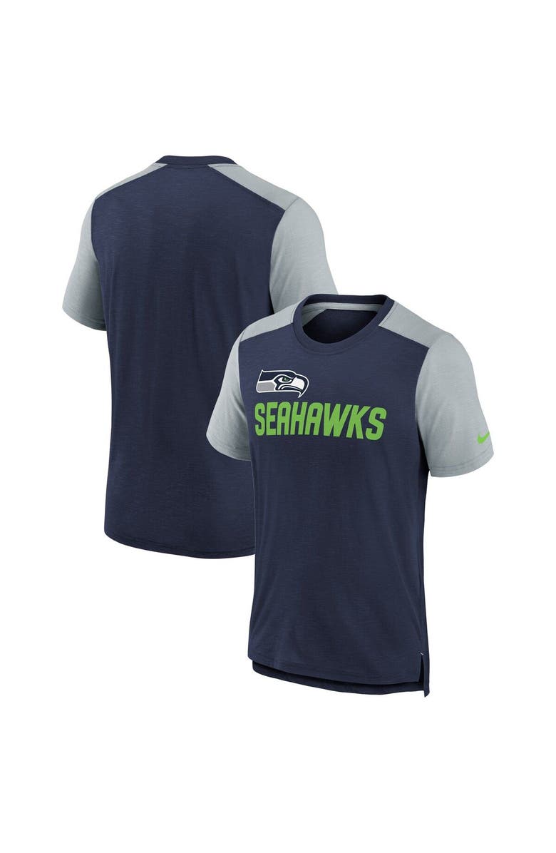 Nike Youth Nike Heathered College Navy/Heathered Gray Seattle Seahawks Colorblock Team Name T-Shirt, Main, color, Navy