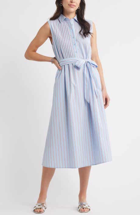 Caslon® Pintuck Tie Waist Cotton Shirtdress