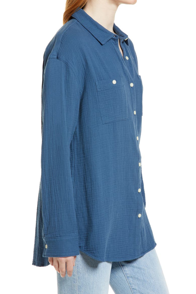 Long Sleeve Gauze Button-Up Shirt, Alternate, color, BLUE ENSIGN