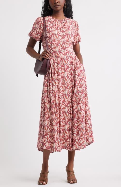 Chelsea28 Shirred Neck Puff Sleeve Midi Dress In Neutral