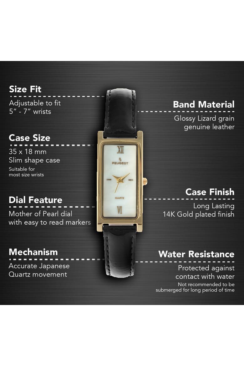 Everyday Rectangular Glossy Leather Watch- 35x18MM, Alternate, color, Black