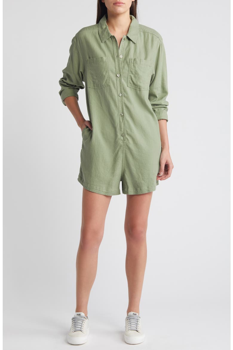 Long Sleeve Linen Blend Utility Romper, Main, color, OLIVE ACORN