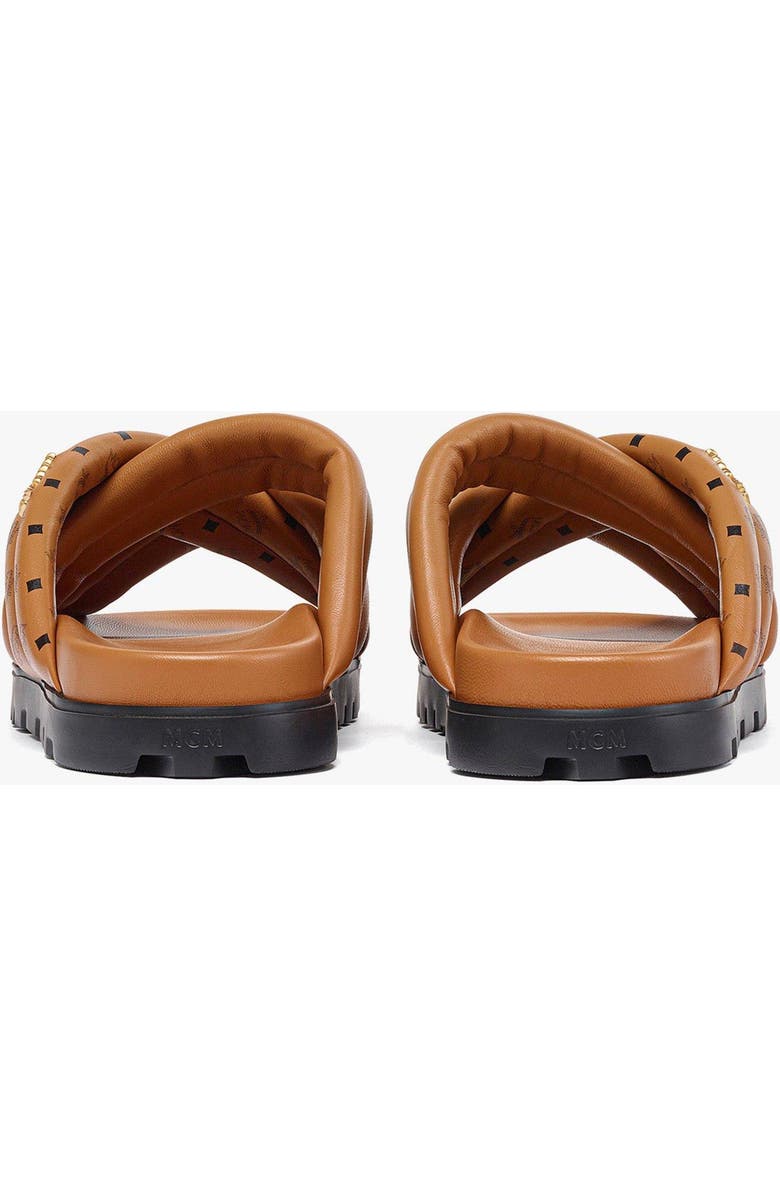 MCM Monogram Print Cross Sandals in Lamb Leather, Alternate, color, Cognac
