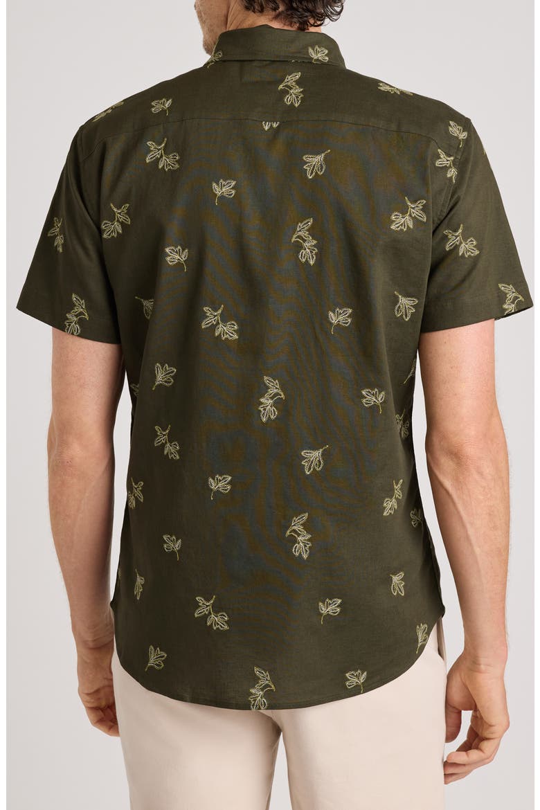 Montauk Embroidered Short Sleeve Button-Down Shirt, Alternate, color, GREEN LEAVES EMBROIDERY