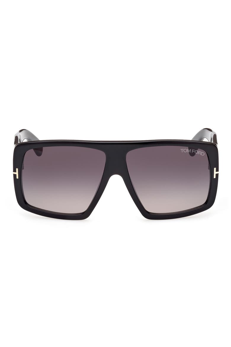 60mm Gradient Square Sunglasses, Main, color, SHINY BLACK / GRADIENT SMOKE
