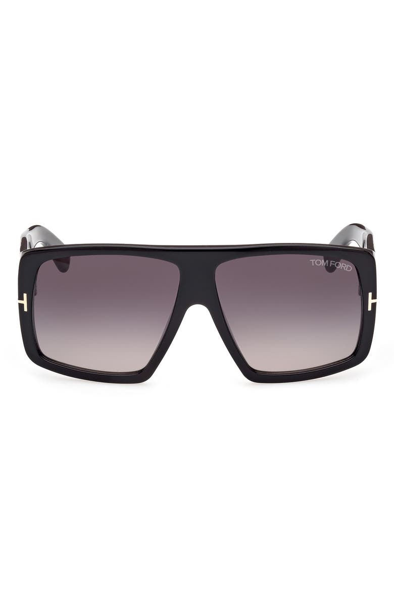 TOM FORD 60mm Gradient Square Sunglasses, Main, color, Shiny Black / Gradient Smoke