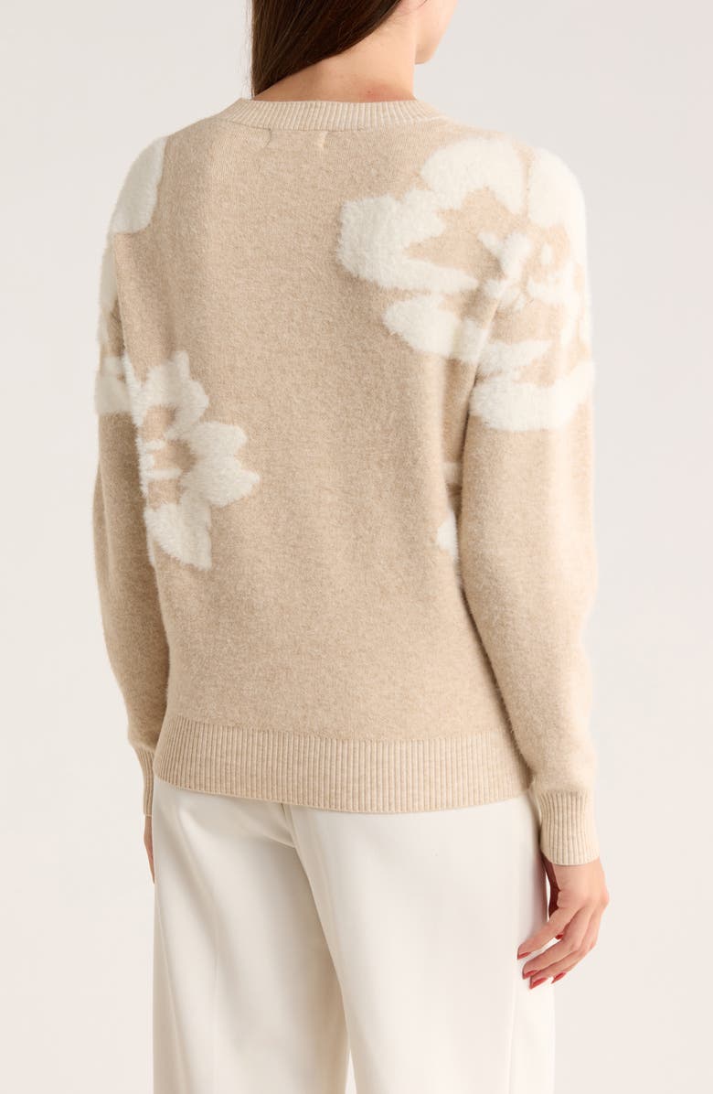 Gemma + Jane Floral Jacquard Crewneck Sweater, Alternate, color, Beige/ Ivory