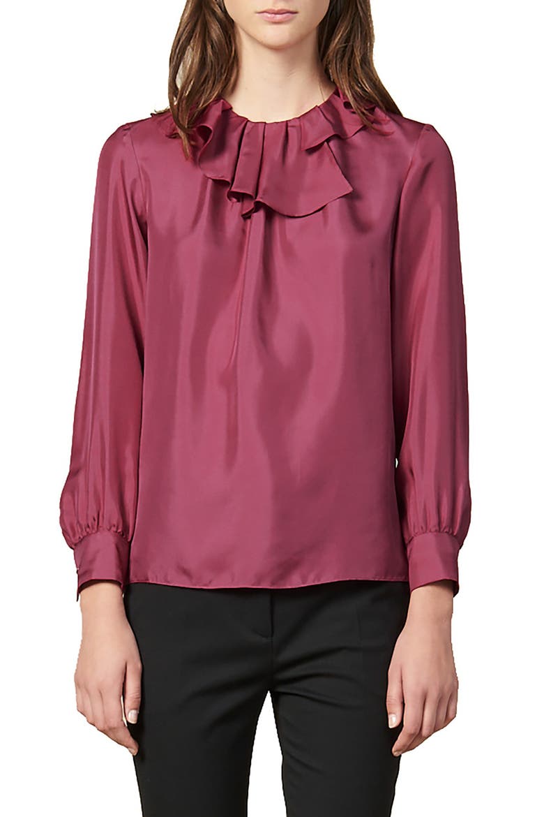 Enisa Ruffle Collar Silk Blouse, Main, color, FUCHSIA