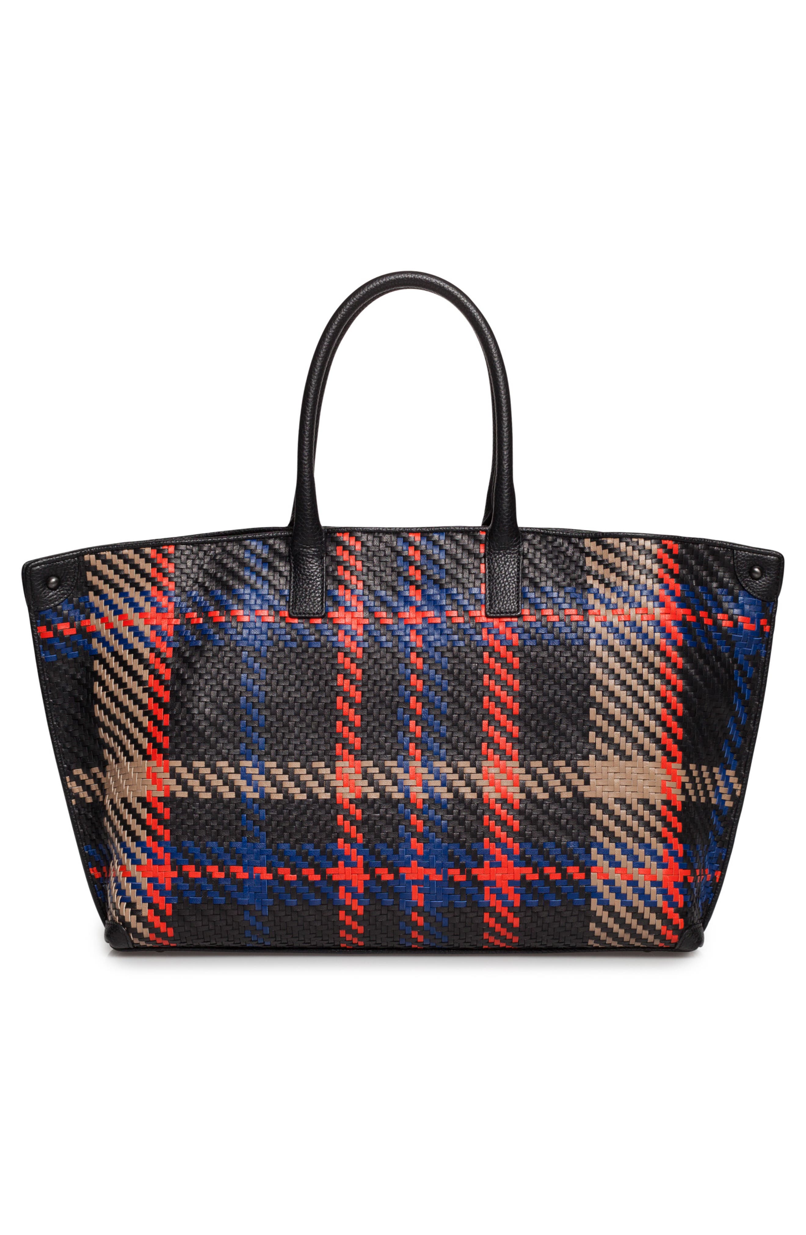 Akris Small AI Woven Plaid Calfskin Leather Tote, Alternate, color, 
