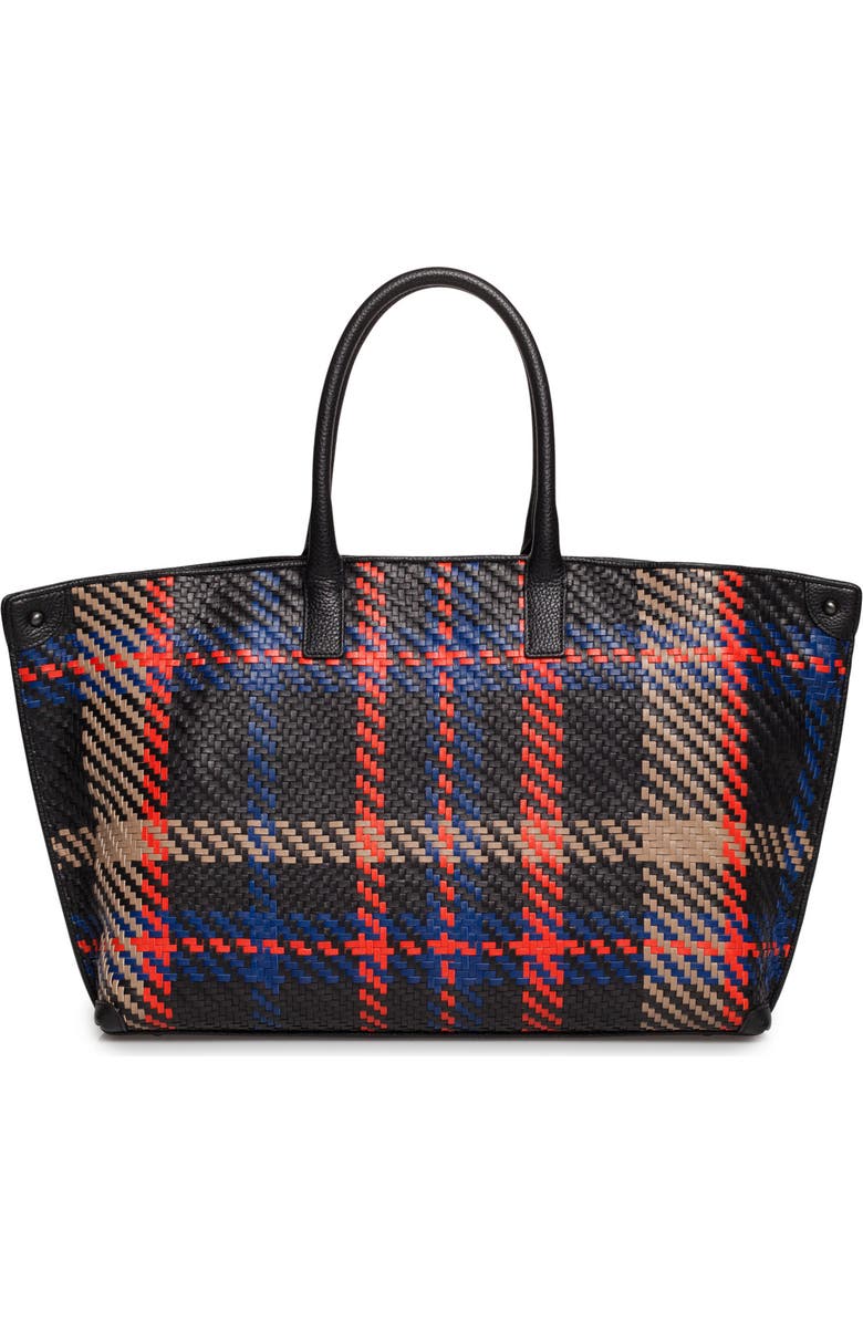 Akris Small AI Woven Plaid Calfskin Leather Tote, Alternate, color,