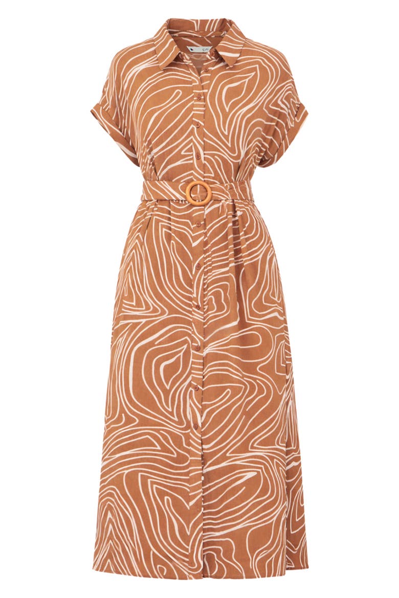 Abstract Swirl Print Relaxed Midi Dress, Alternate, color, Brown