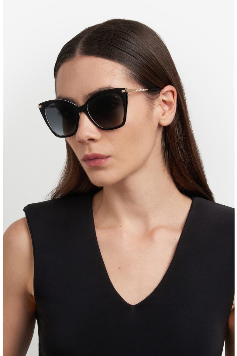 56mm Gradient Cat Eye Sunglasses, Alternate, color, PATTERN BLACK WHITE