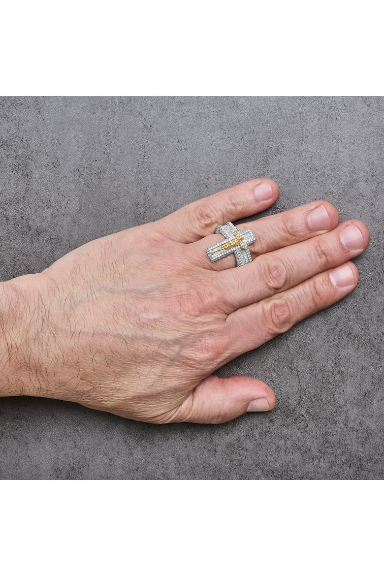Men's 10K Yellow Gold 5-2/5 Ctw Diamond Jesus Crucifix Cross Cocktail Ring, Alternate, color, Yellow Gold