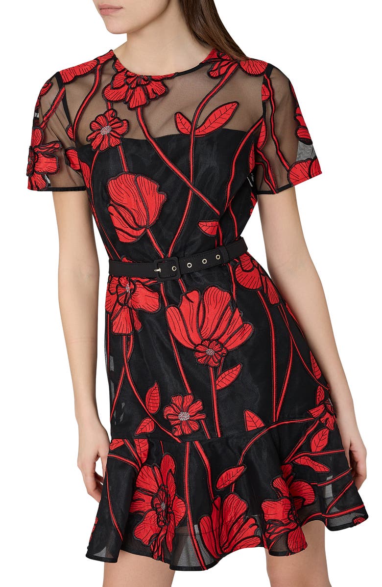 Milly Rosie Grand Fleur Embroidered Dress, Alternate, color, Black/ Red