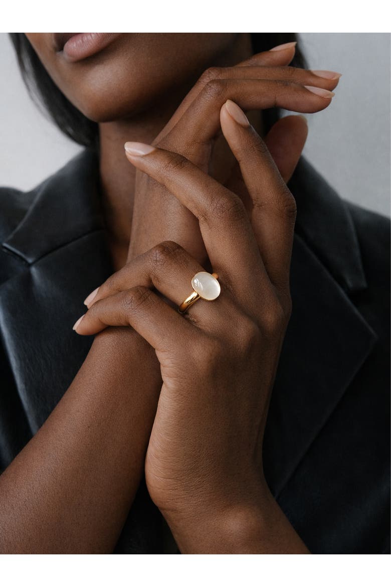 Halo White Gemstone Cabochon Ring, Alternate, color, Gold