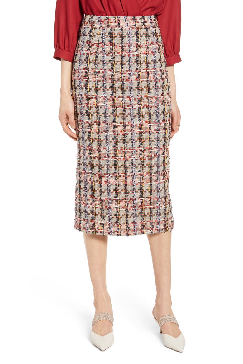 Tweed Pencil Skirt, Main, color, TAN MULTI TWEED