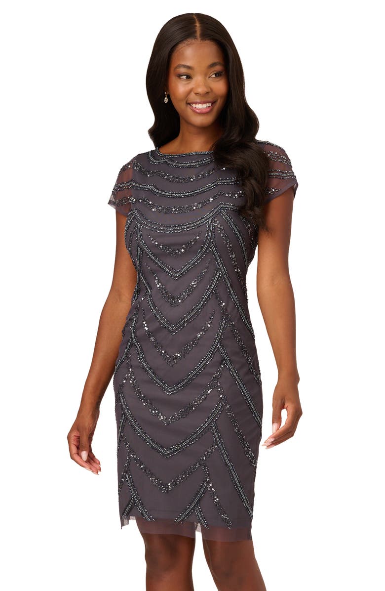 Adrianna Papell Beaded Cocktail Dress, Alternate, color, 