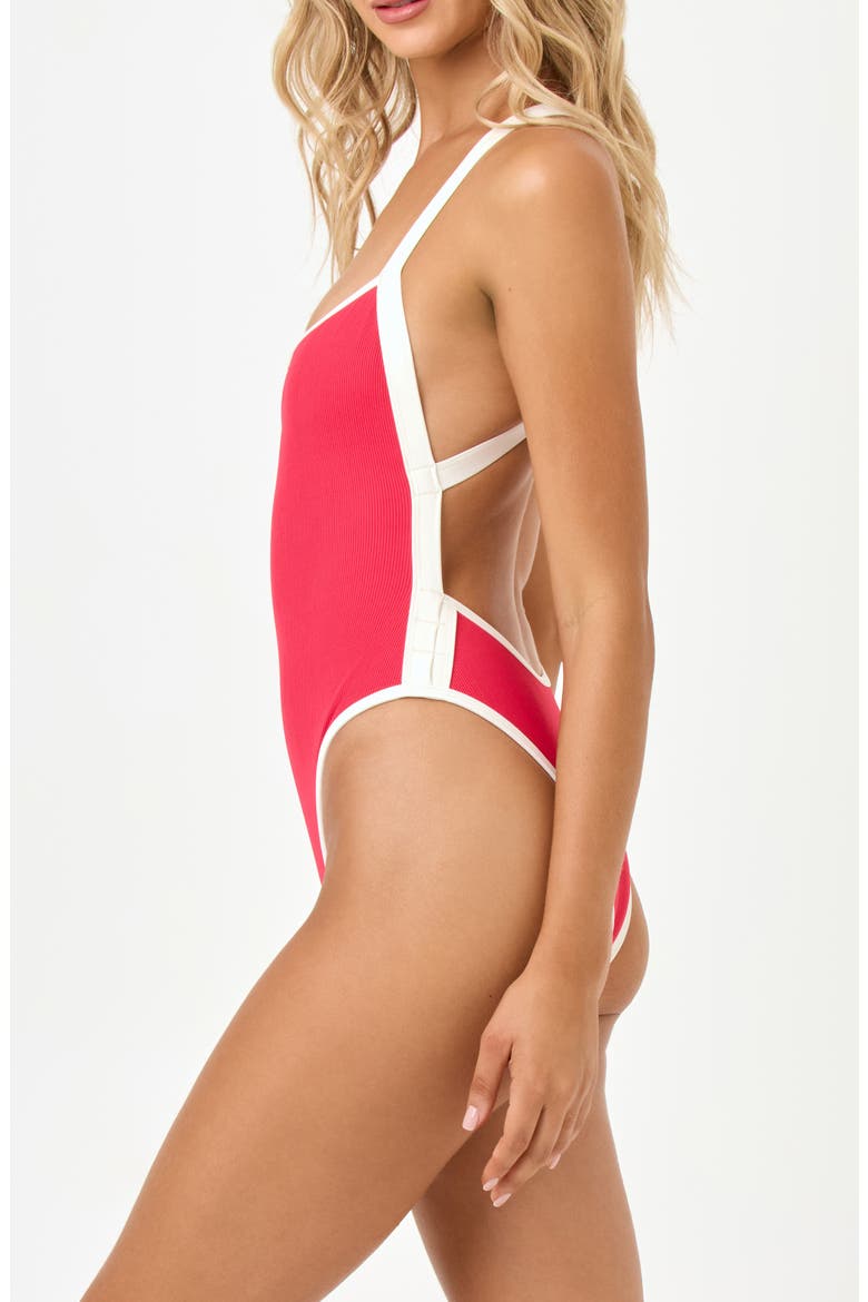Baewatch Colorblock Trim Ribbed One-Piece Swimsuit, Alternate, color, POUT/CREAM