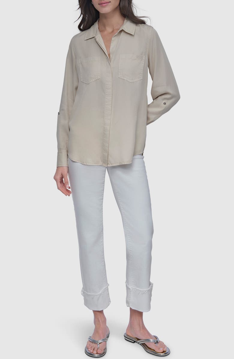 DKNY Jeans Tencel<sup>®</sup> Lyocell Chambray Button-Up Shirt, Alternate, color, Light City Khaki