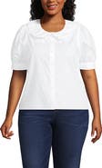Lands' End Plus Size Carefree Cotton Puff Sleeve Statement Collar Shirt